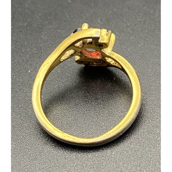 Garnet Ring Tested Diamond Accent Vintage Yellow Gold Plated Size 7 LOOK READ - Picture 10 of 10